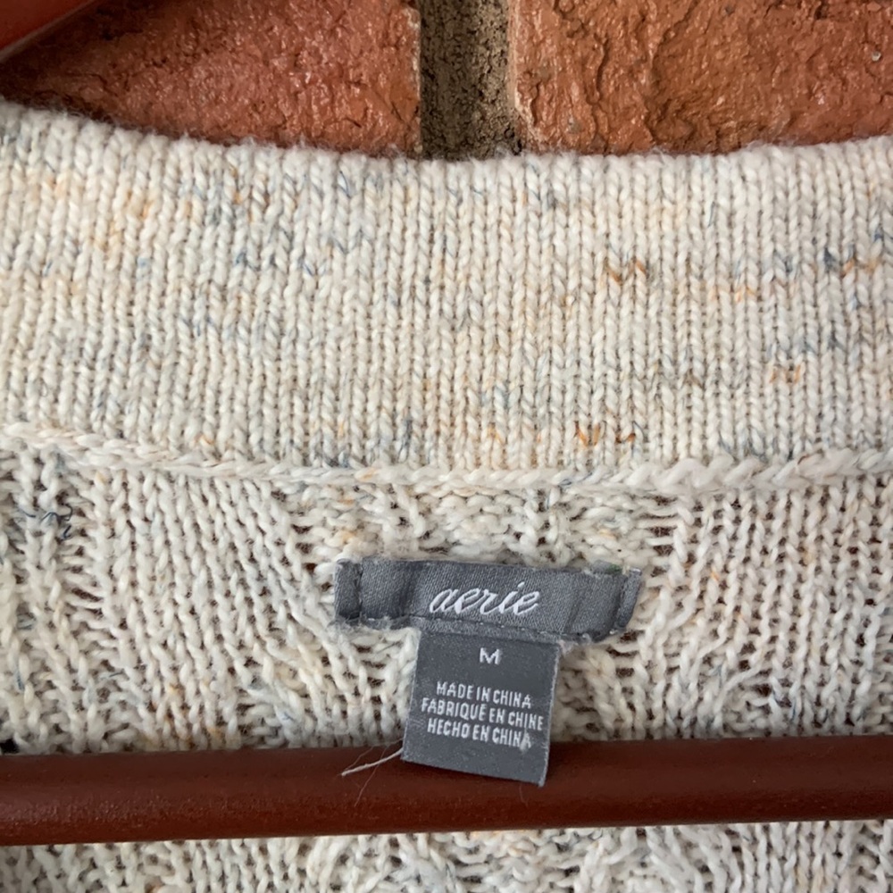 Aerie Cream Oversized Lace-Up Knit Sweater - Picture 5 of 9